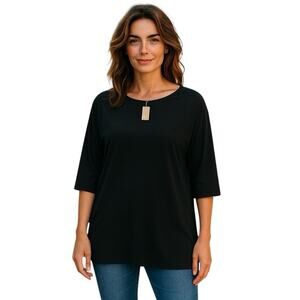 Chico’s black layered woven hem top with 3/4 NWT